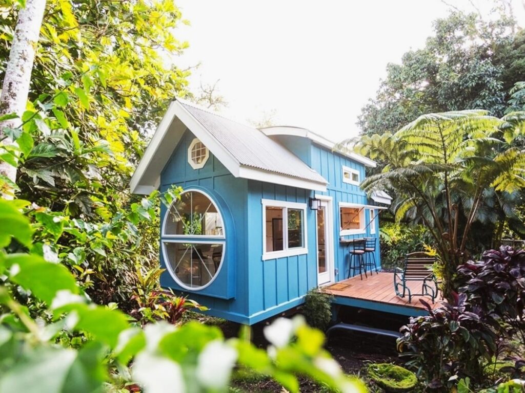 Oasis Blue Tiny House with Round Window