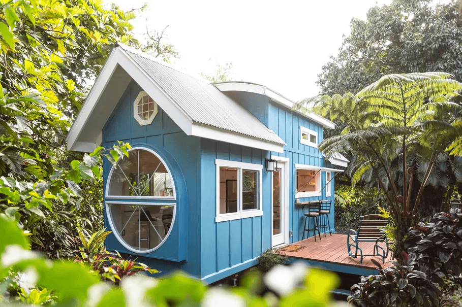 Oasis Blue Tiny House with Round Window