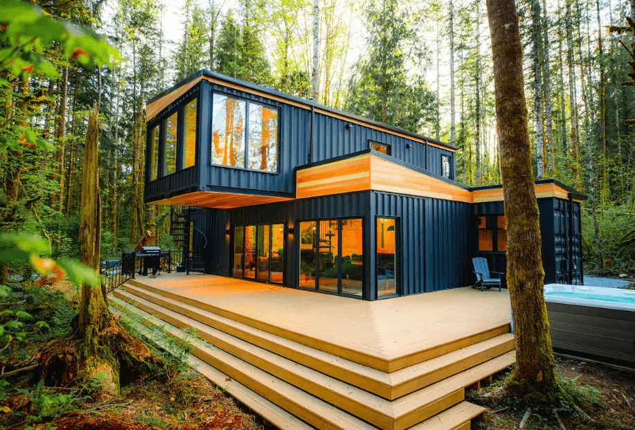 Pacific Bin Impressive Chalet Built with 5 Shipping Containers