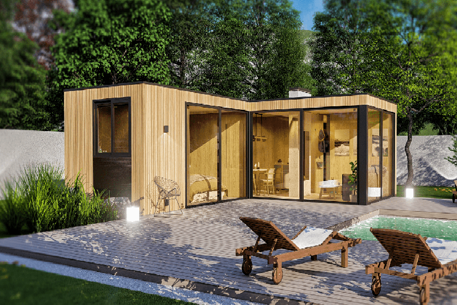 L Type Container Cabin Design with Pool