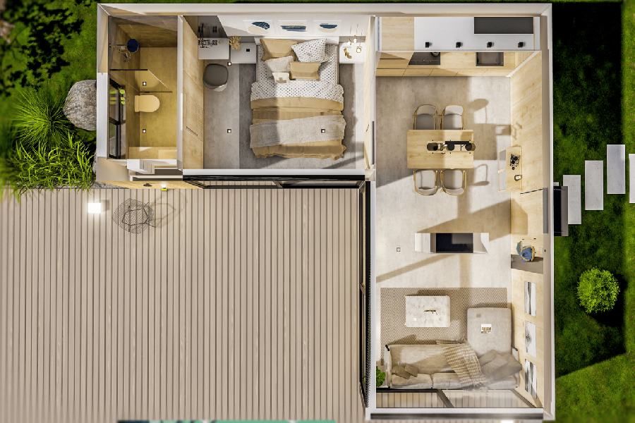 L Type Container Cabin Design with Pool