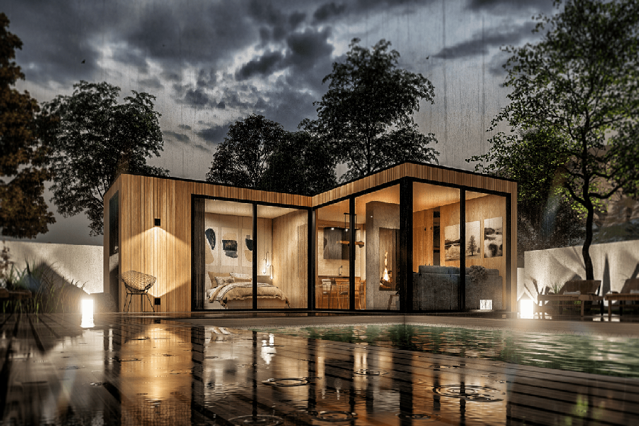 L Type Container Cabin Design with Pool