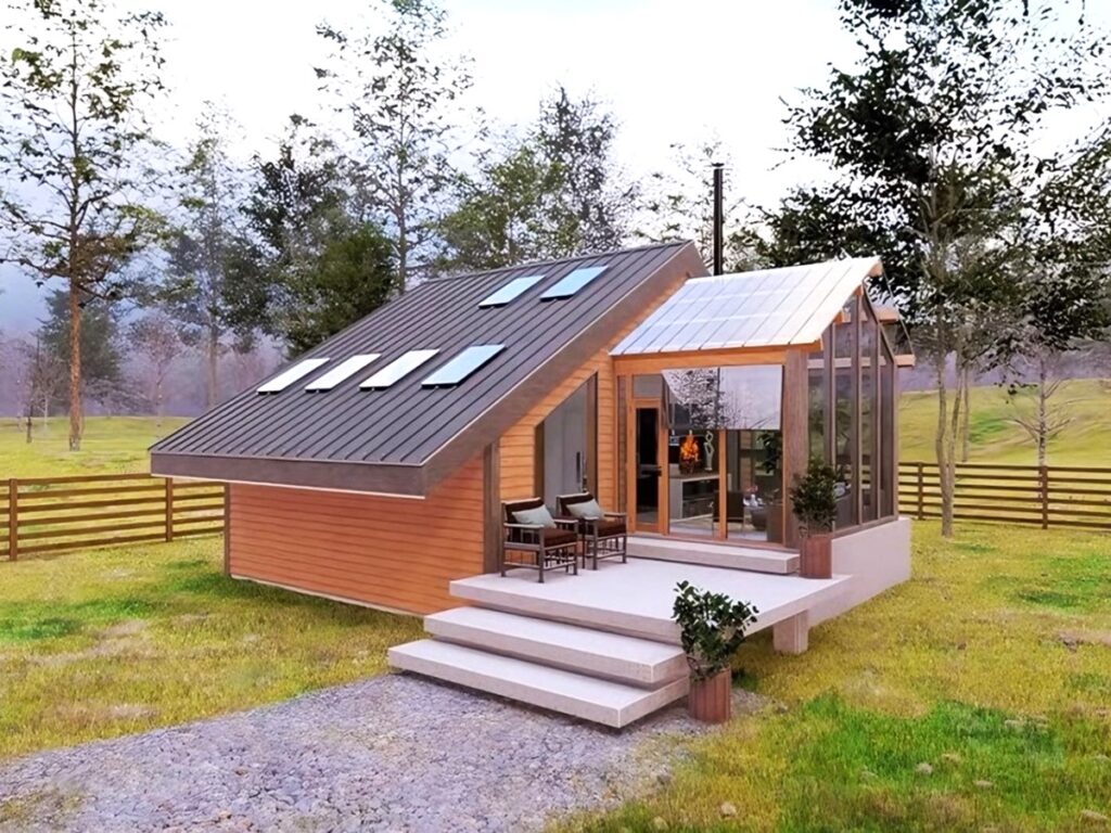 Modern Billet Cabin Model with Glass Pergola