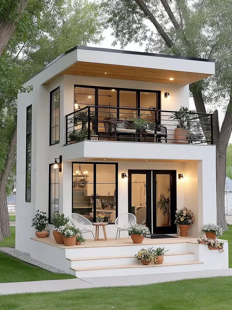 Attractive 2-Story White Small House Examples: Modern Minimalist Living Spaces