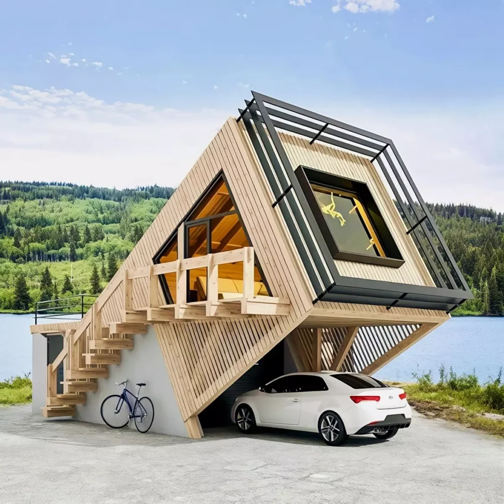 Geometric 590 Sq Ft (55m²) Tiny Home Design: Maximize Space with Futuristic Architecture